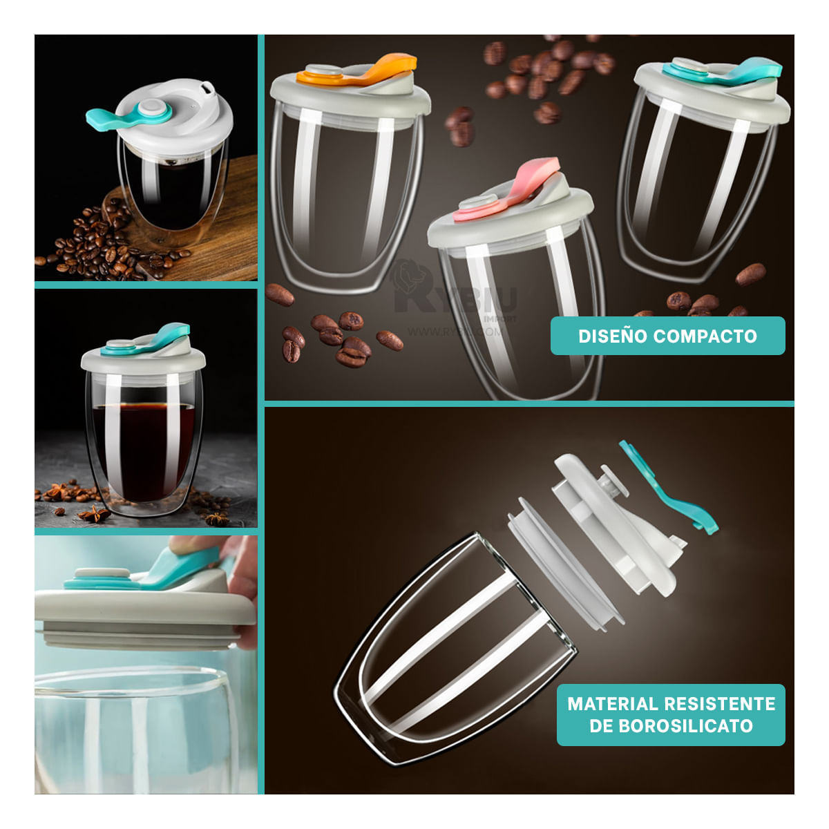 Vaso para Bebidas Frias en Tapa Plomo con Celeste Y+Agendita