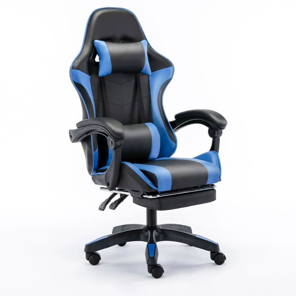 Silla Gamer Negro con Azul - Con Reposapies