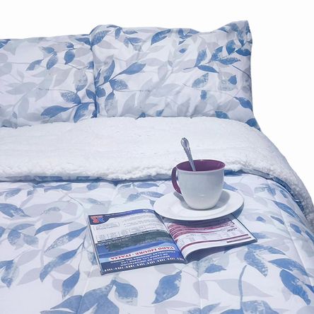 Edredón Bramante Algodón hojas blue con Carnero Premium Plaza y media Interiotex 144 hilos