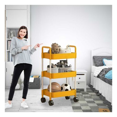 Estante de Cocina de 3 Niveles con Ruedas de Color Amarillo Estante de Cocina de 3 Niveles con Ruedas de Color Amarillo