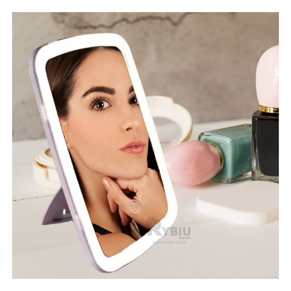 Espejo Rectangular Led Tactil en Color Blanco Y+Stickers