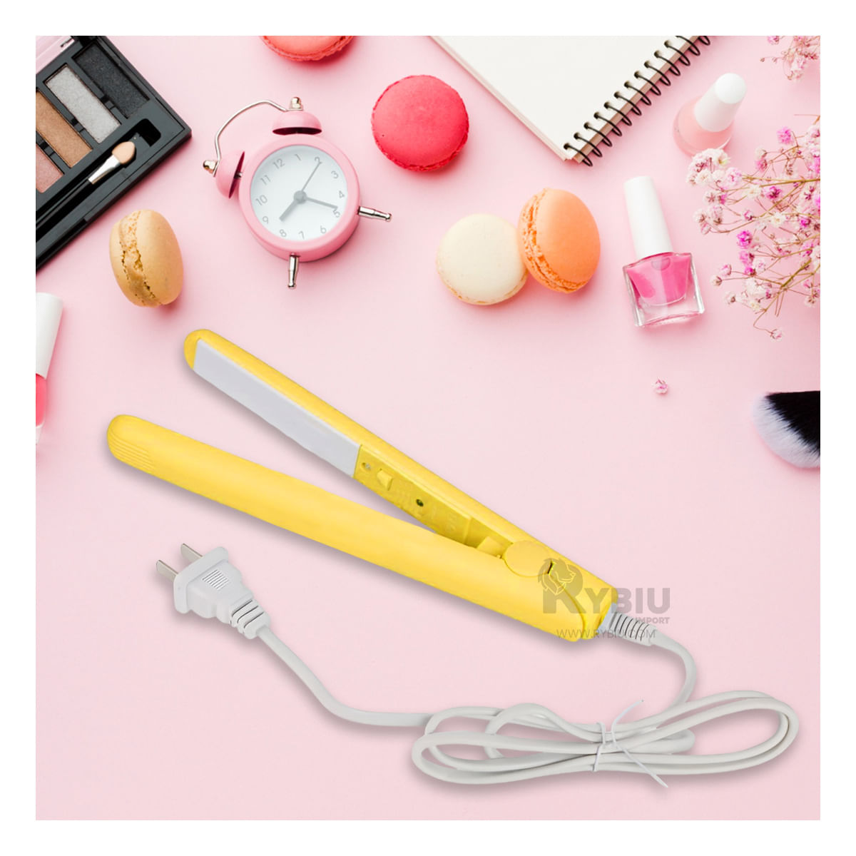 Mini Plancha Portatil de Cabello Amarillo Y+Papel de Regalo