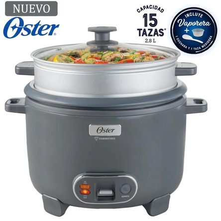 Olla Arrocera Oster 15 Tazas 3 en 1 Función de Sofrito Vaporera Gris