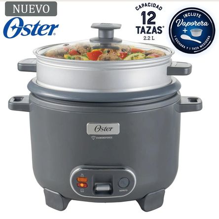 Olla Arrocera Oster 12 Tazas 3 en 1 Función de Sofrito Vaporera Gris