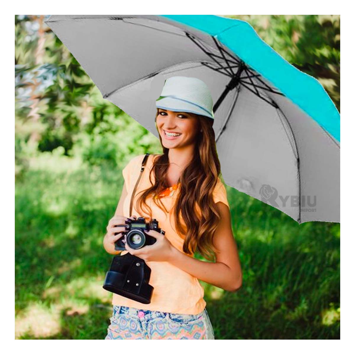 Sombrilla con Protección UV en Celeste Y+Papel de Regalo