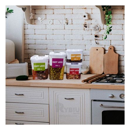 Set 4 de Recipiente Acrilico Tapa Blanca Y+Papel de Regalo