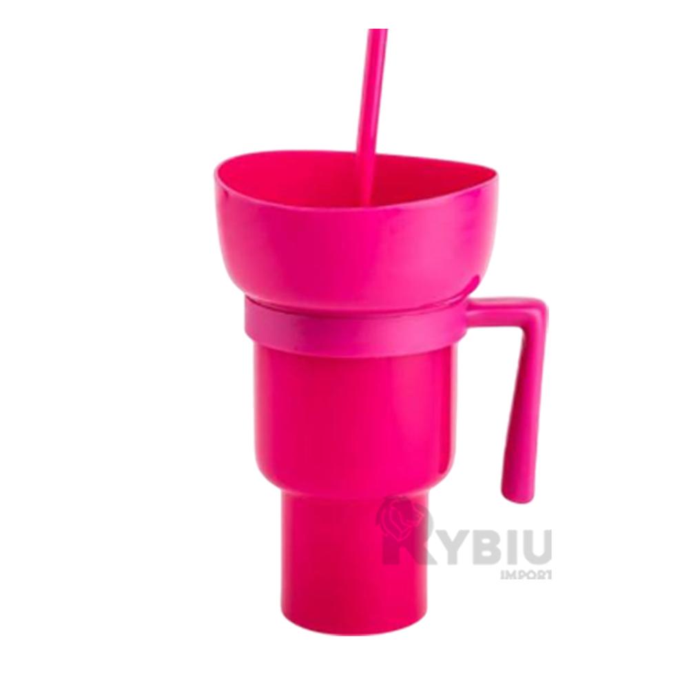 Taza para Refresco en Tono Rosado Y+Banderitas Adhesivas