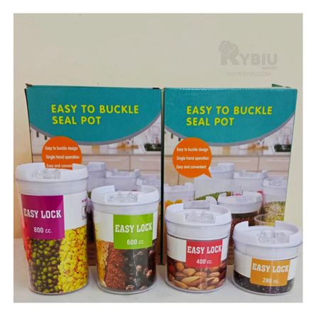 Set 4 de Recipiente Acrilico Tapa Blanca Y+Papel de Regalo