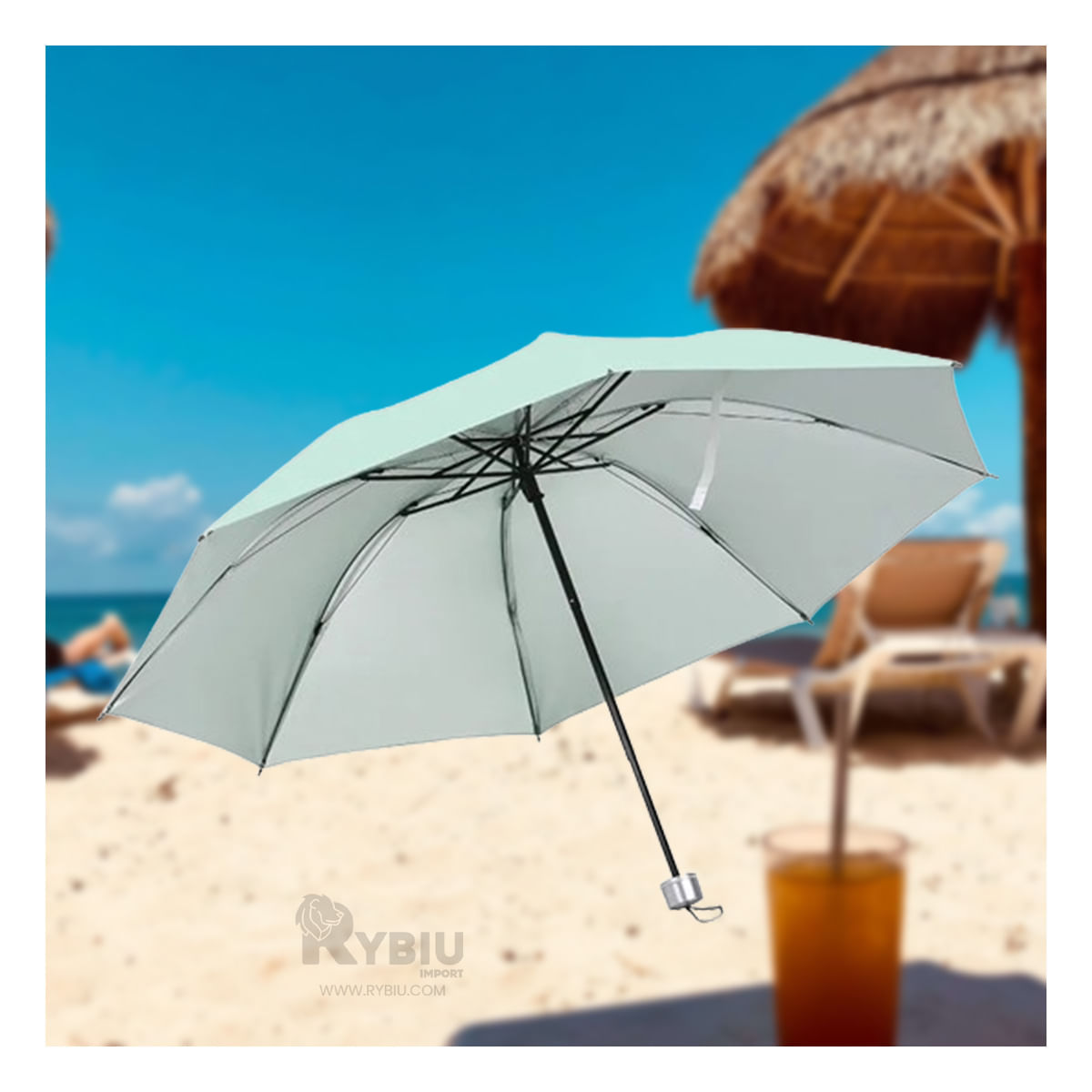 Sombrilla con Proteccion UV en Verde Agua Y+Stickers