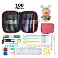 Kit de Agujas Y Accesorios para Tejer a Crochet 100 Piezas Color Rosado