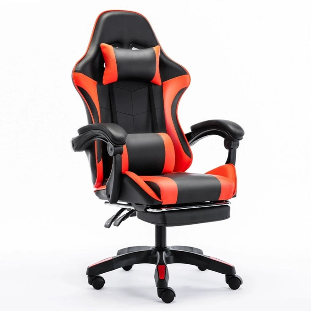 Silla Gamer Negro con Rojo - Con Reposapies