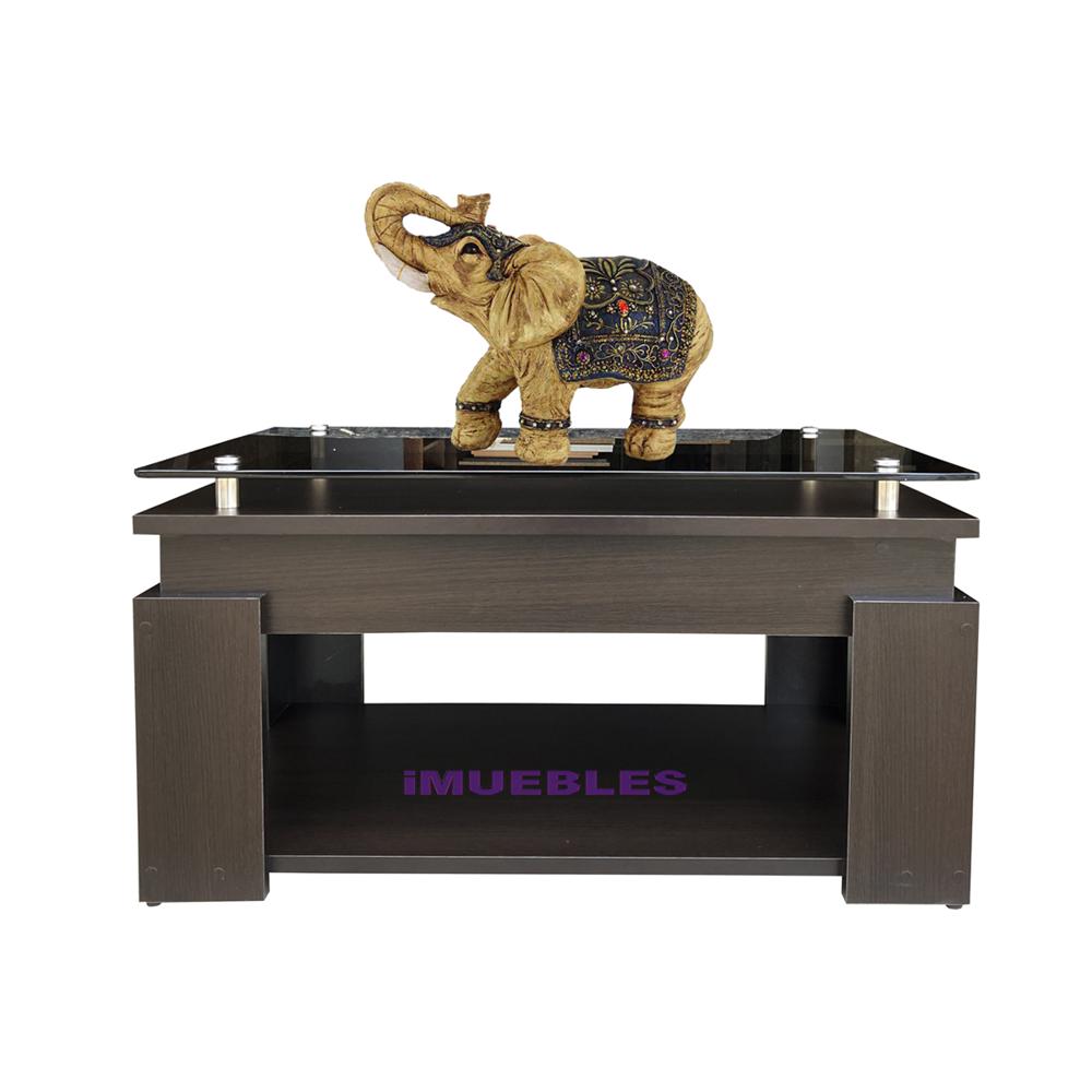 Mesa de Centro con Vidrio Color Wengue Modelo GALLO - TEMEL