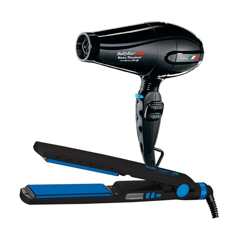 Combo BabylissPRO Alisadora Metal Blue BNTMB4091TPE y Secador Portofino Negro