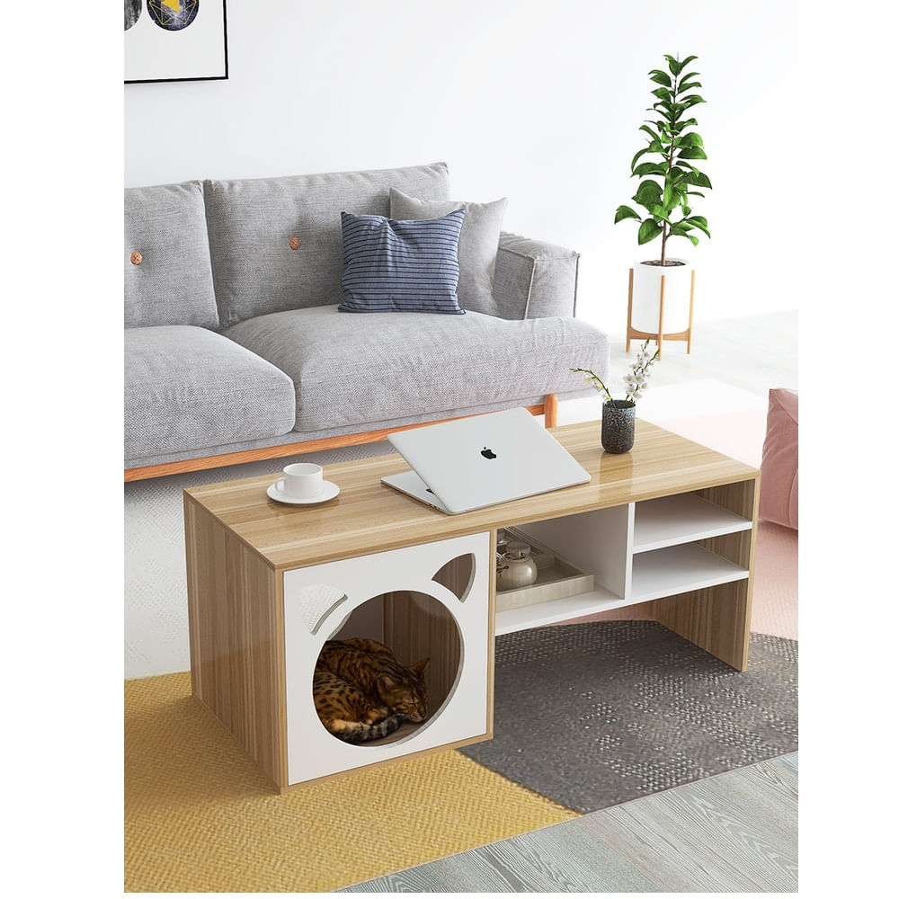 Mesa de Centro con Espacio para Mascota Moderno Lucio Color Panela/Blanco TU MESITA