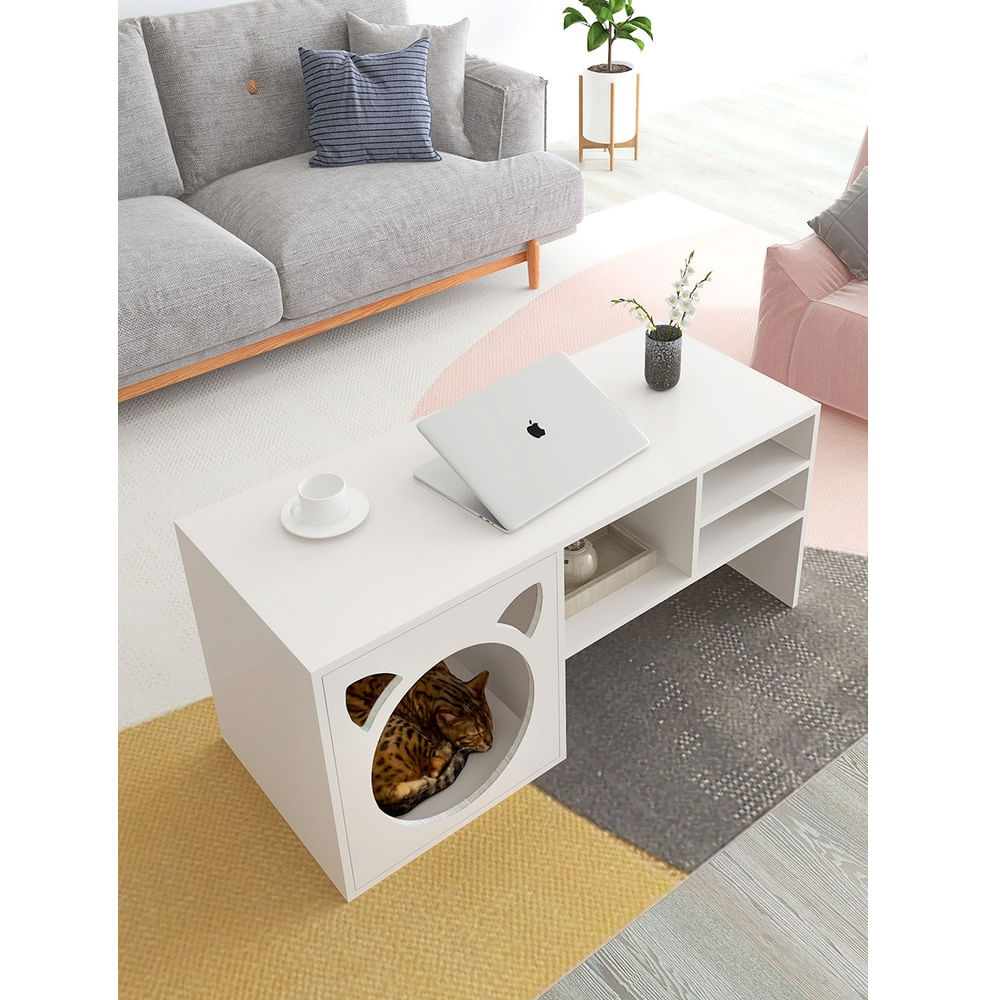 Mesa de Centro con Espacio para Mascota Moderno Lucio Color Blanco TU MESITA