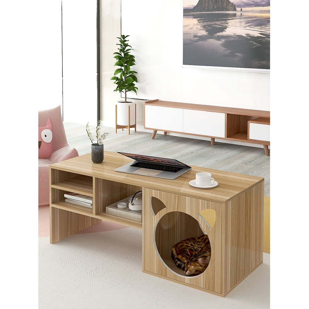 Mesa de Centro con Espacio para Mascota Moderno Lucio Color Panela TU MESITA