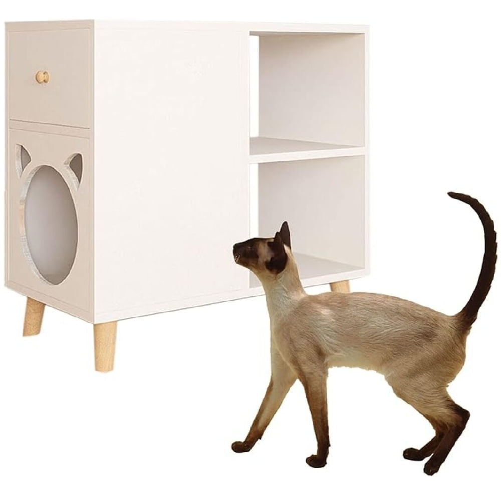 Mesa Lateral con Espacio para Gato Moderno Cooper Blanco TU MESITA