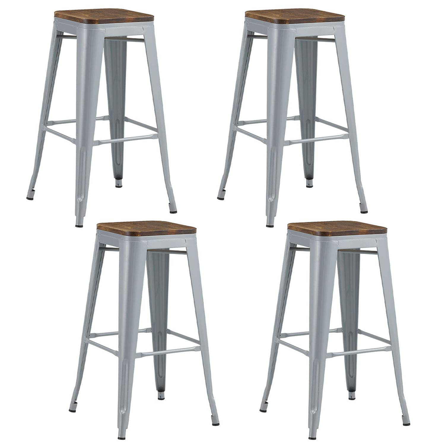 Set x 4 Sillas de Metal Tolix con Asiento Madera Gris