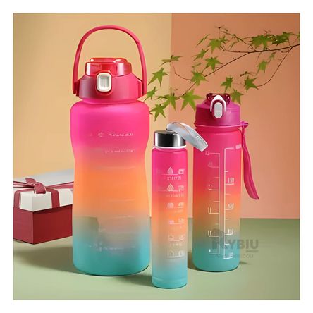 Set Botellas Deportivas de 2L 1L y 300 ml con Tapa Fucsia