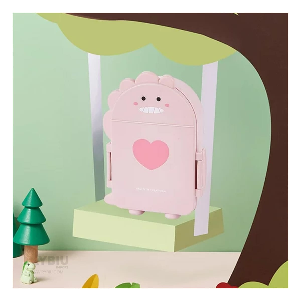 Taper Practico de Dino con Cubiertos en Tono Rosado