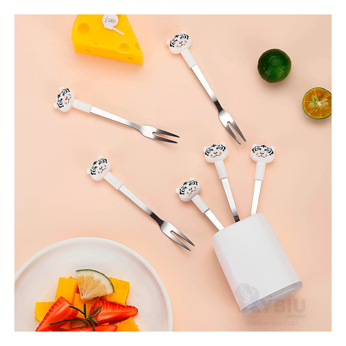 Tenedor Util para el Uso Familiar con Diseño de Tigre Blanco