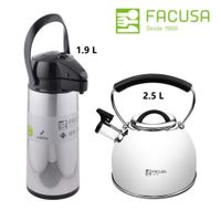 Termo con Dispensador 1.9L y Tetera Acero Inoxidable 2.5L Facusa 2025