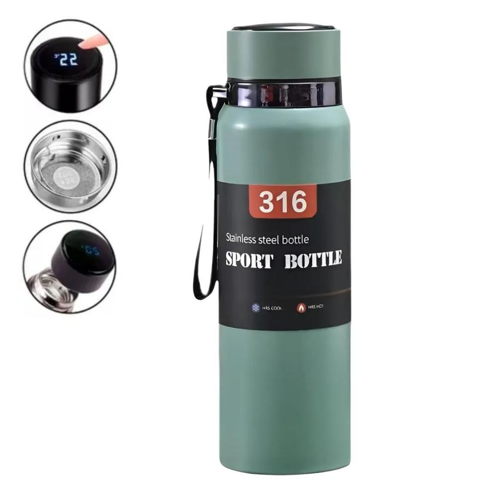 Termo Digital de Acero Inoxidable de 800 ml para Bebidas Frías y Calientes Verde