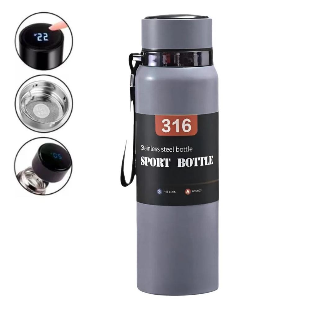 Termo Digital de Acero Inoxidable de 800 ml para Bebidas Frías y Calientes Gris