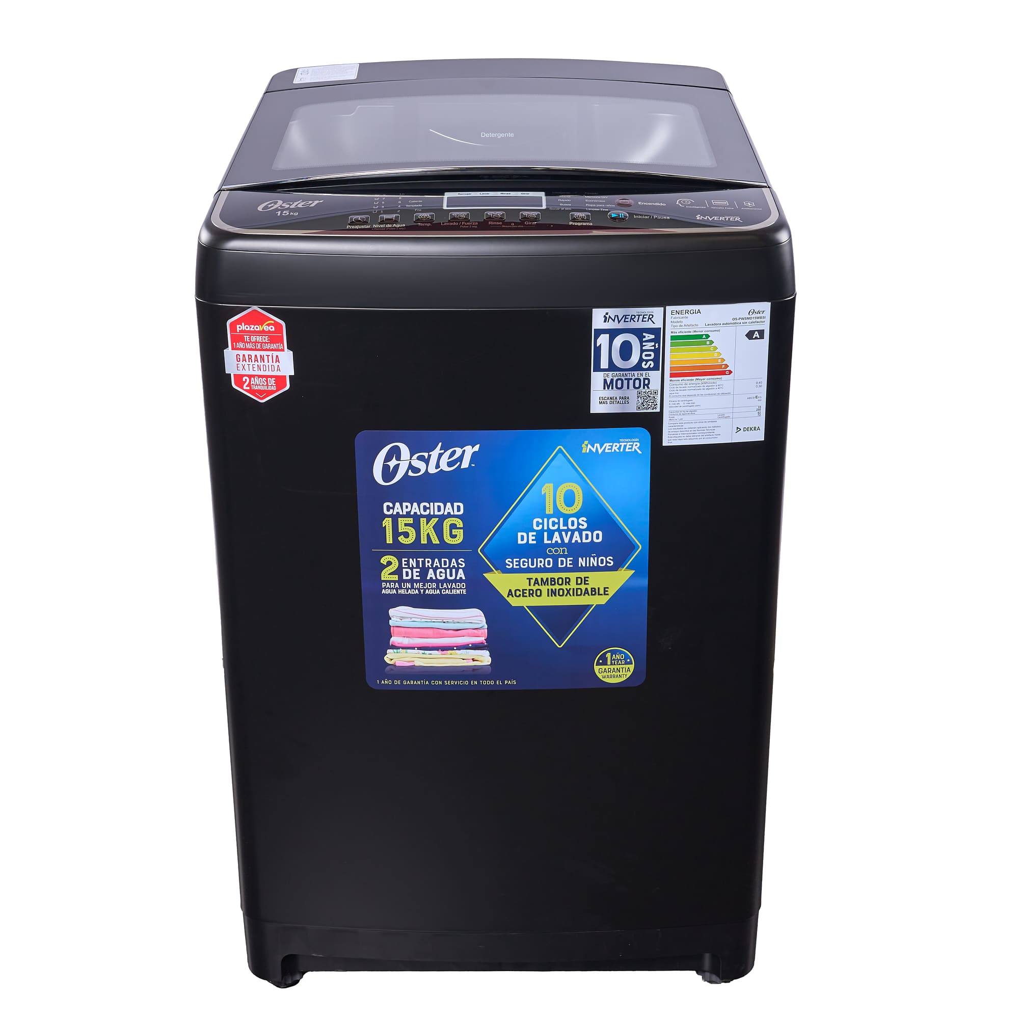 Lavadora OSTER Carga Superior 15Kg OS-PWSMD15WBSI Black Inox