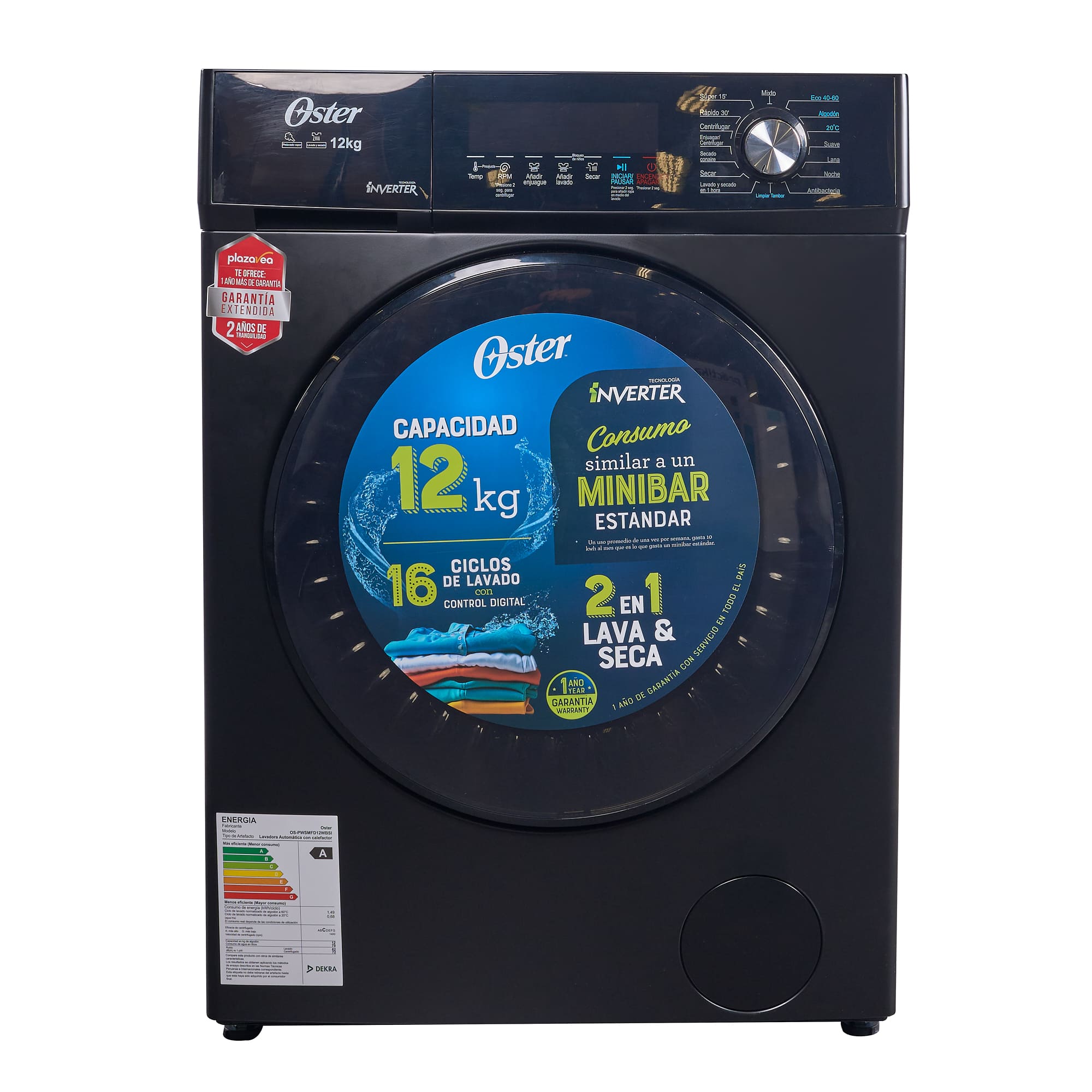 Lavaseca OSTER Carga Frontal 12Kg/8Kg OS-PWSMFD12WBSI Negro