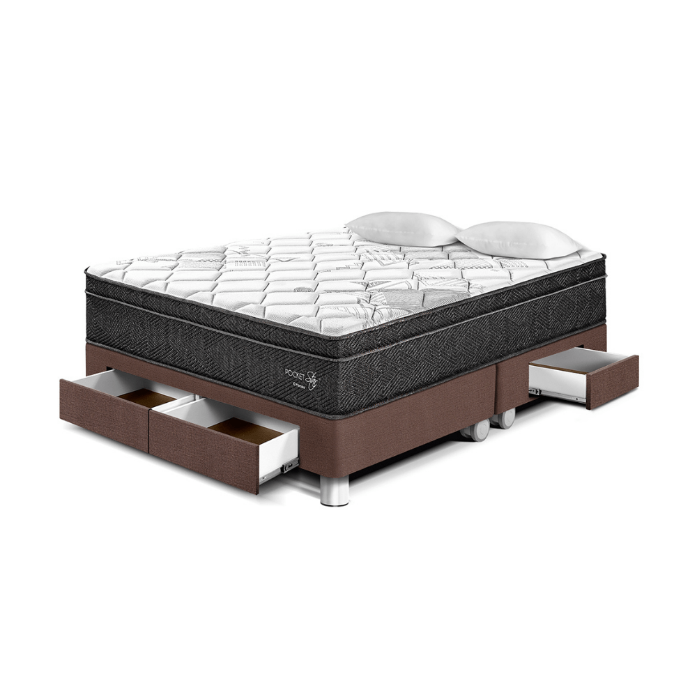Cama Pocket Star Con Cajones King Chocolate Paraiso