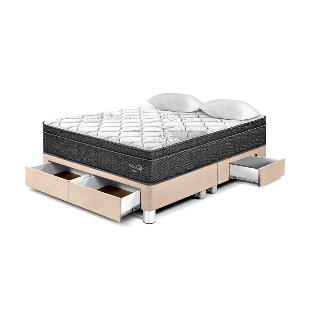 Cama Pocket Star Con Cajones King Champagne Paraiso