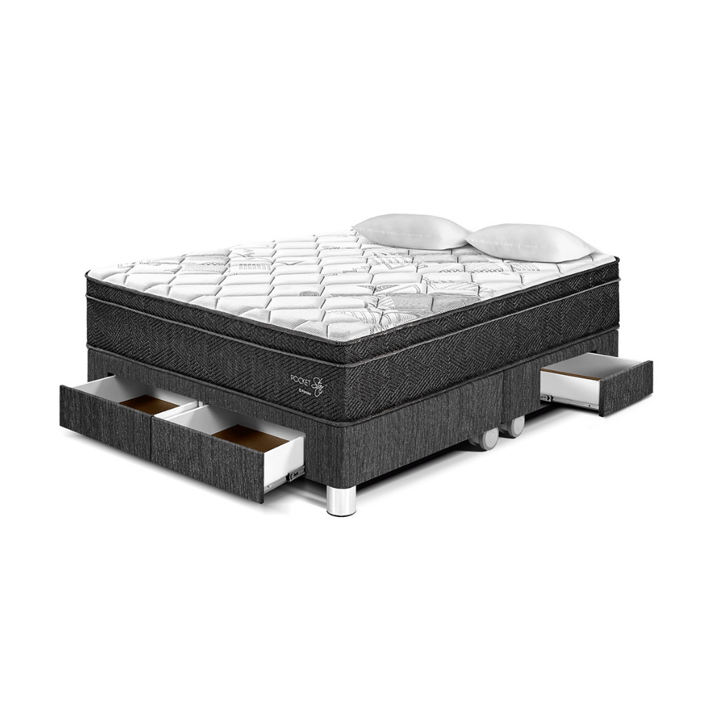 Cama Pocket Star Con Cajones Queen Charcoal Paraiso