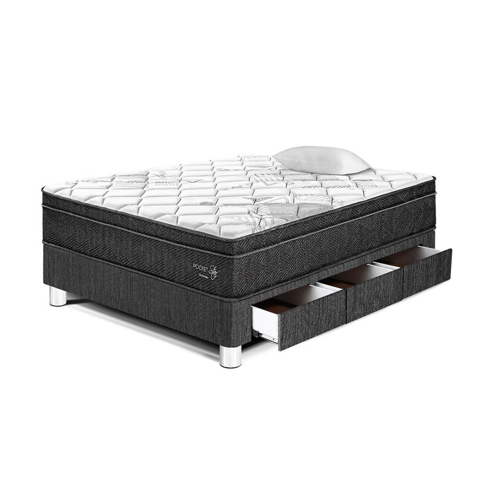 Cama Pocket Star Con Cajones 1.5 plazas Charcoal Paraiso