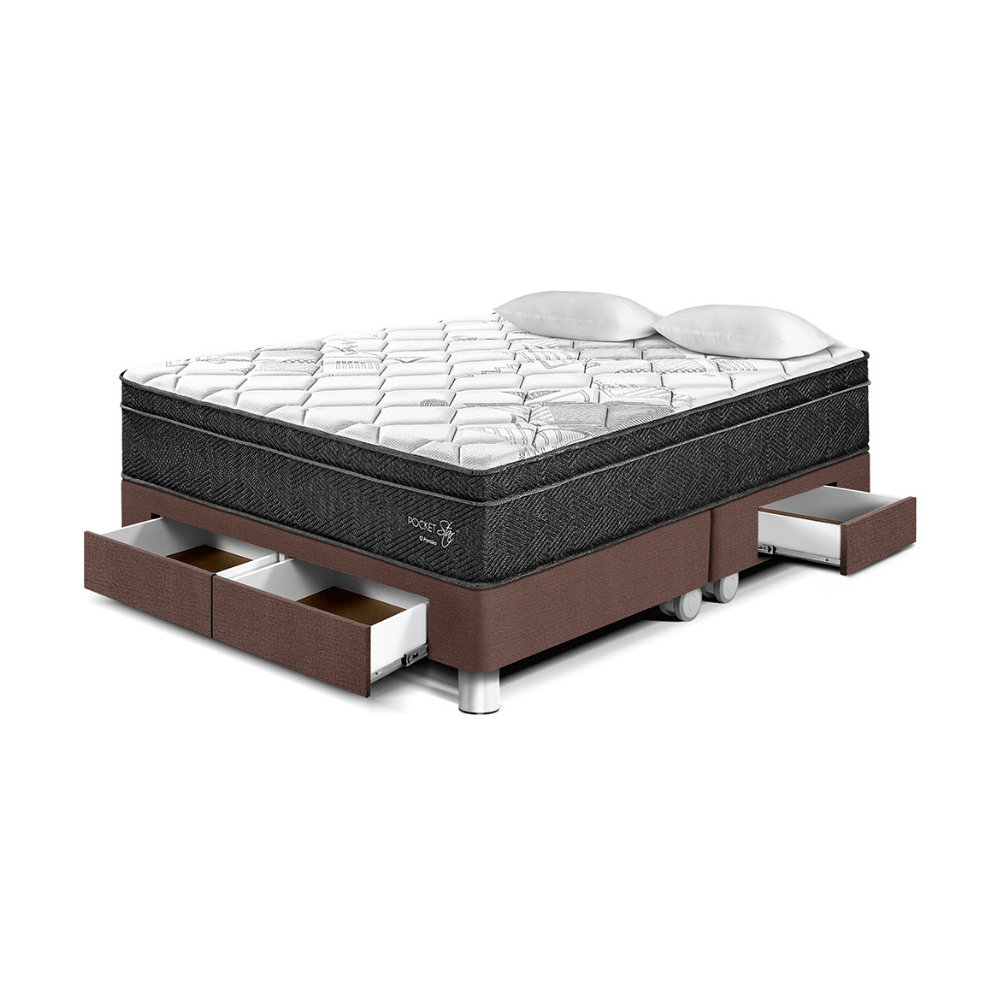 Cama Pocket Star Con Cajones Queen Chocolate Paraiso