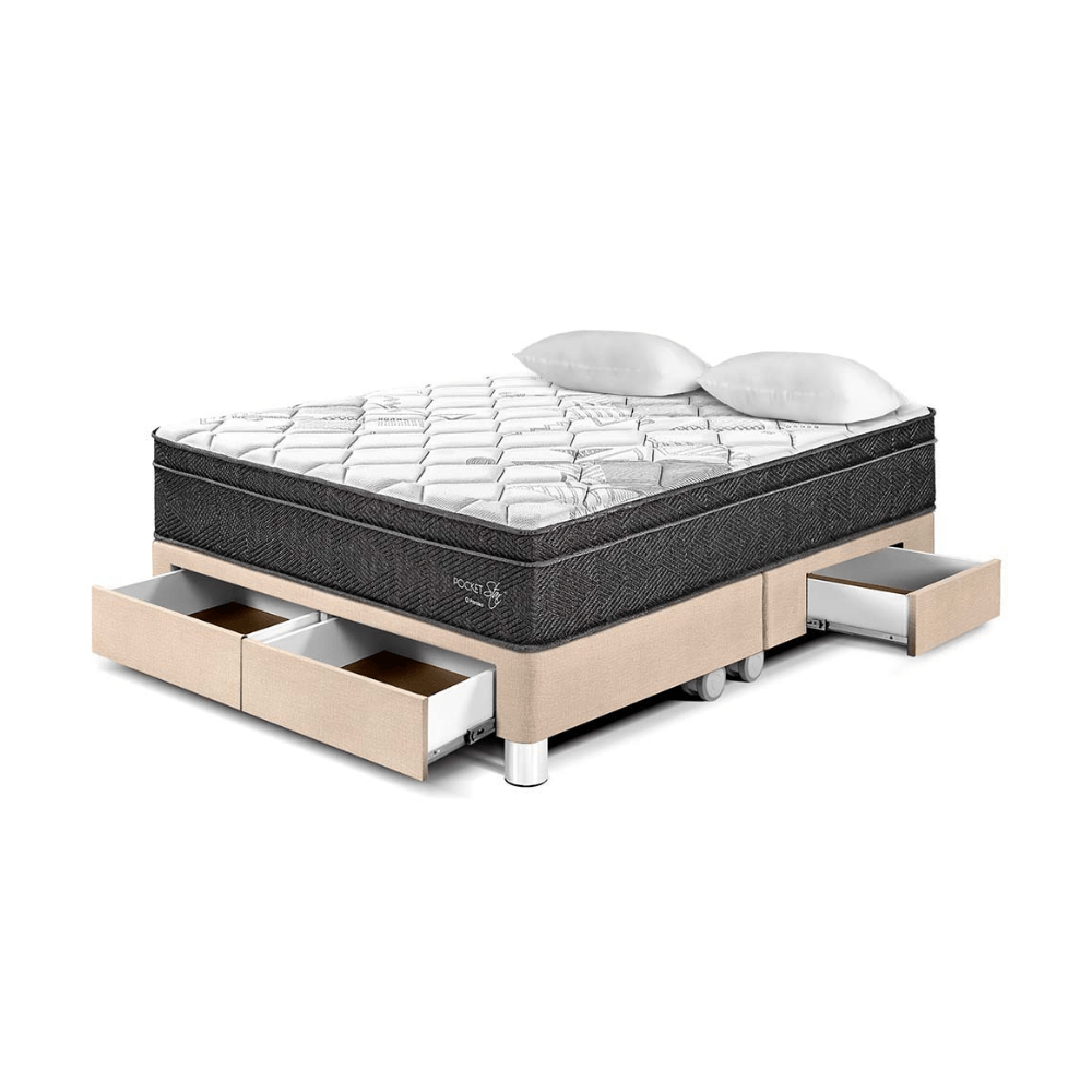 Cama Pocket Star Con Cajones Queen Champagne Paraiso