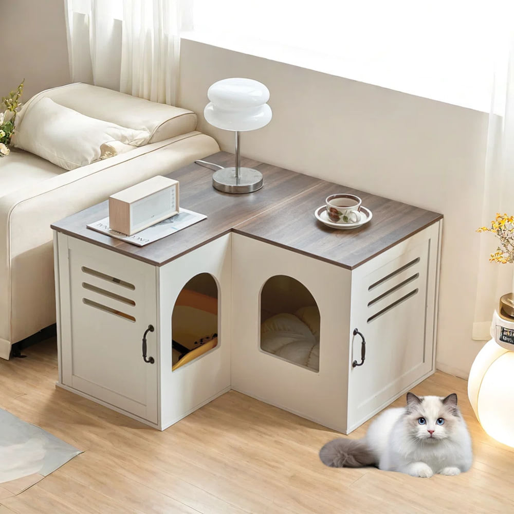 Mueble en L para Gato Moderno Jazmin Blanco/Fume TU MESITA
