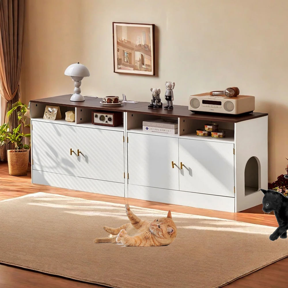 Muebles de Gato con Espacio para Arenero Zaca Blanco/Chocolate TU MESITA