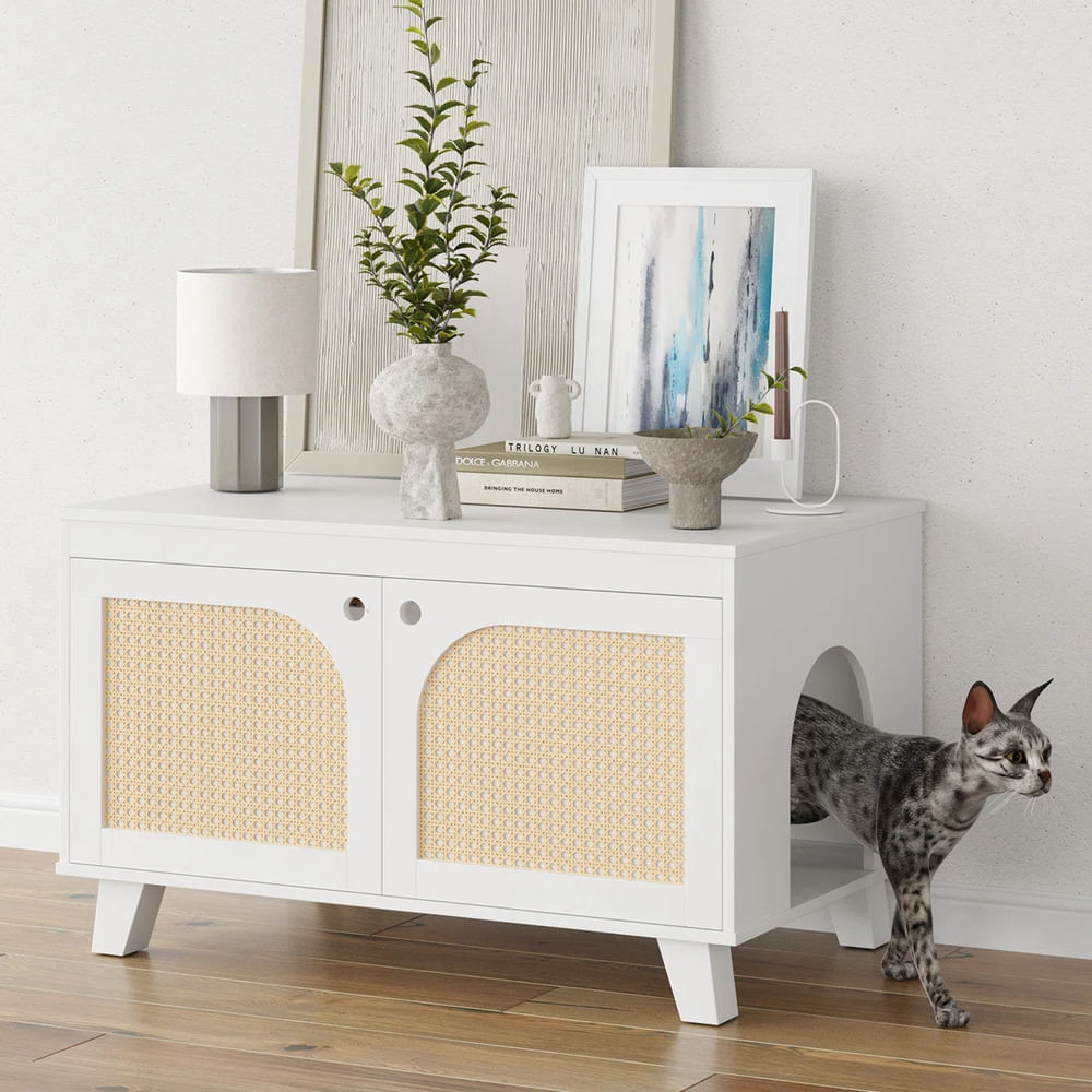 Muebles de Gato con Espacio para Arenero Mafer Ratan Color Blanco TU MESITA