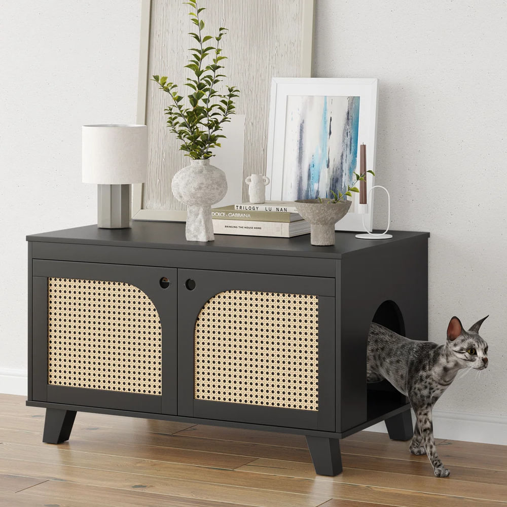 Muebles de Gato con Espacio para Arenero Mafer Ratan Color Negro TU MESITA