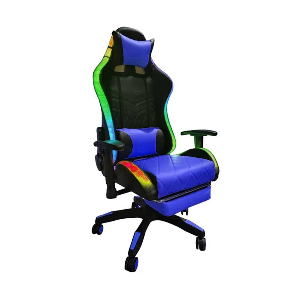 Silla Gamer TEMEL Azul Reclina 180° Reposapiés y Luces RGB