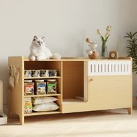 Muebles de Gato con Espacio para Arenero Tom Color Roble Buralo y Blanco TU MESITA