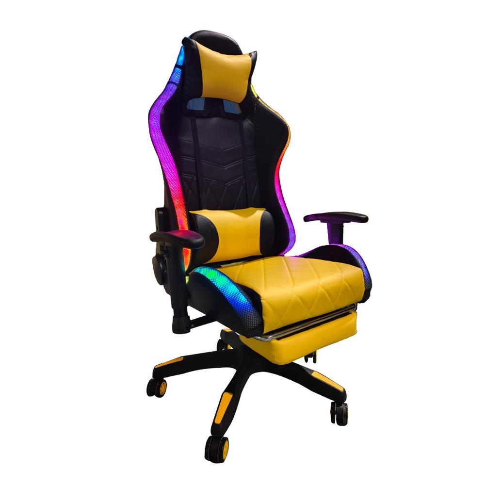 Silla Gamer TEMEL Amarillo Reclina 180° Reposapiés y Luces RGB