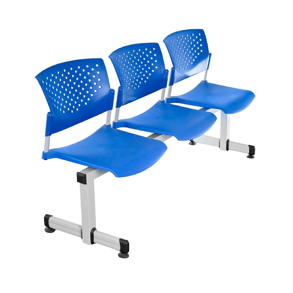 Banqueta De Espera Tandem Butterfly 3 Asientos Azul Estructura Gris Ofideas