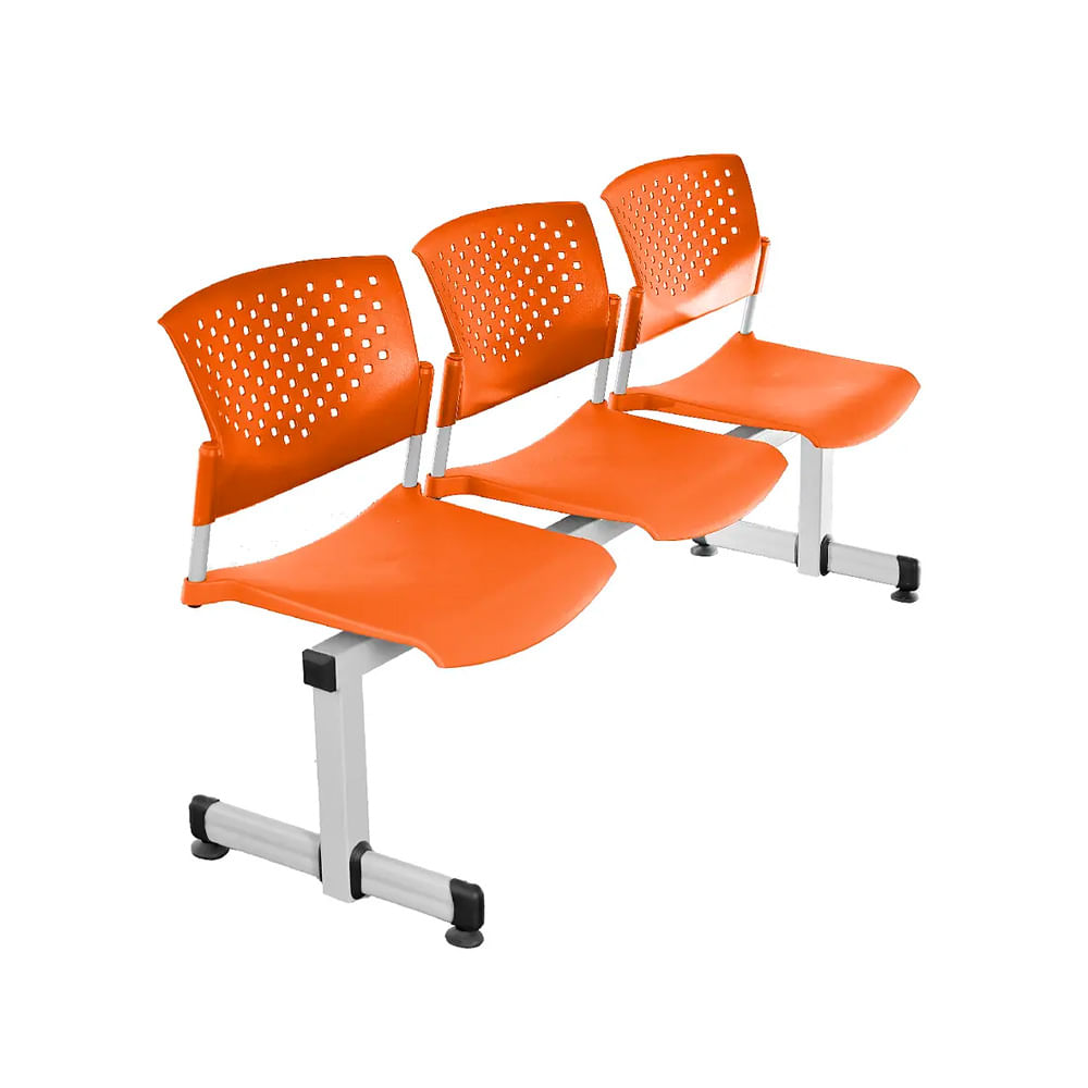 Banqueta De Espera Tandem Butterfly 3 Asientos Naranja Estructura Gris Ofideas