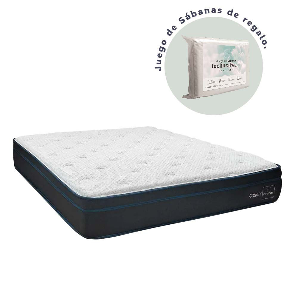 Colchón Drimer Antiacaros Gravity 2 Plazas  + 2 Almohadas