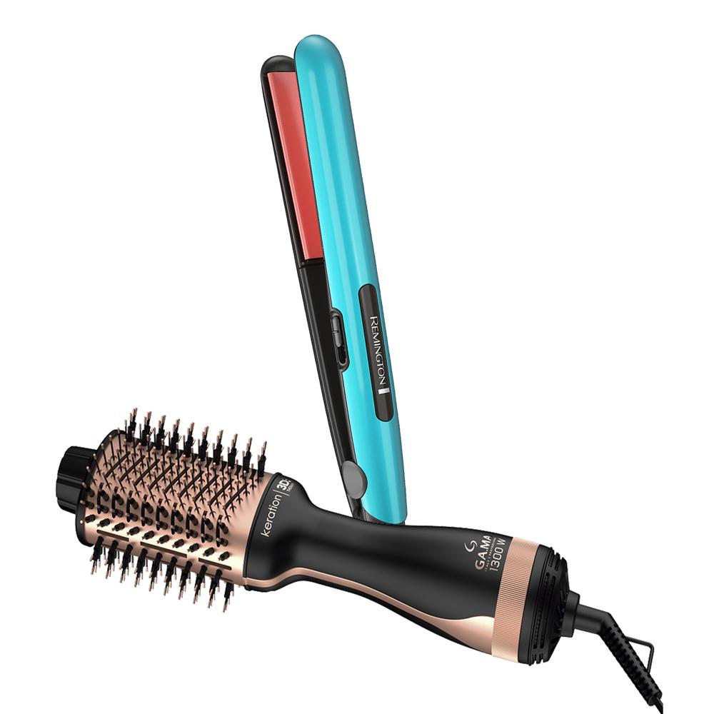 Combo Alisadora Remington Ceramic Colors S1520 y Cepillo Secador Gama HDCBR0000000460