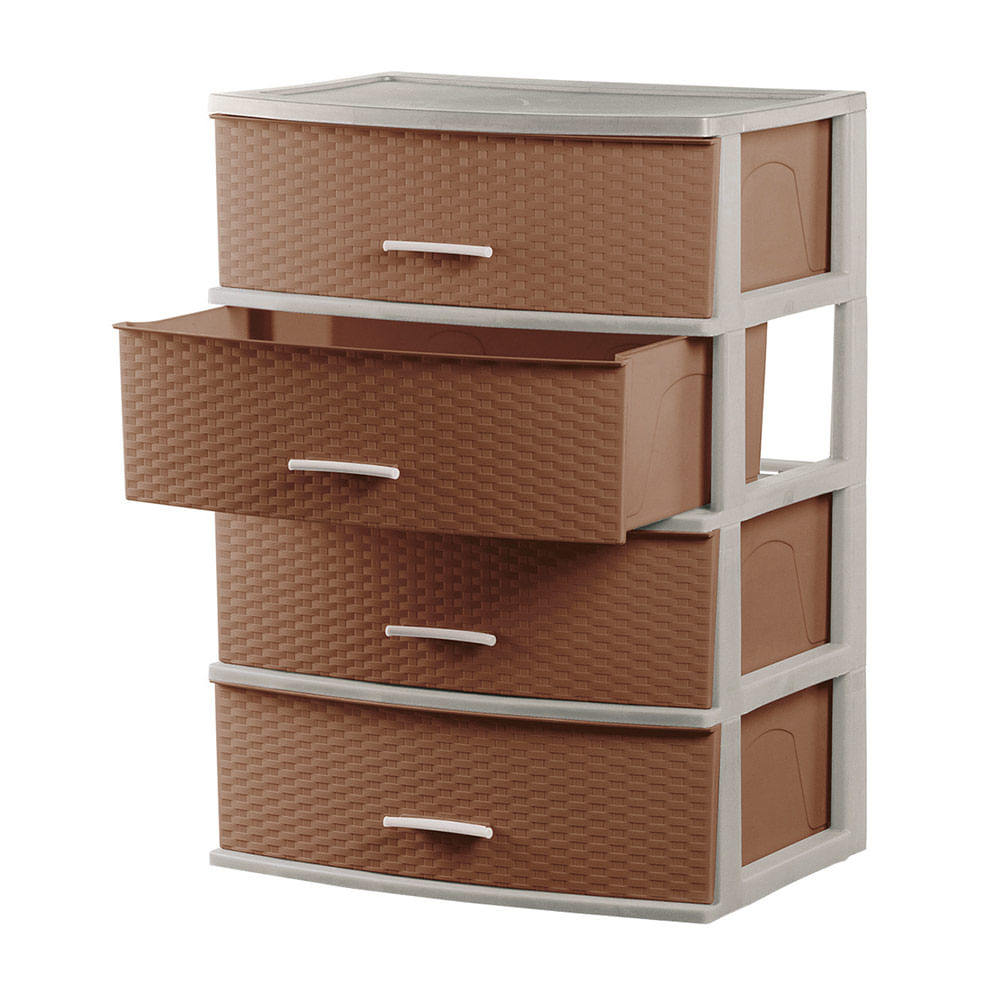 Cómoda Happy Mimbre Ratán #4 Beige Cerezo Polinplast