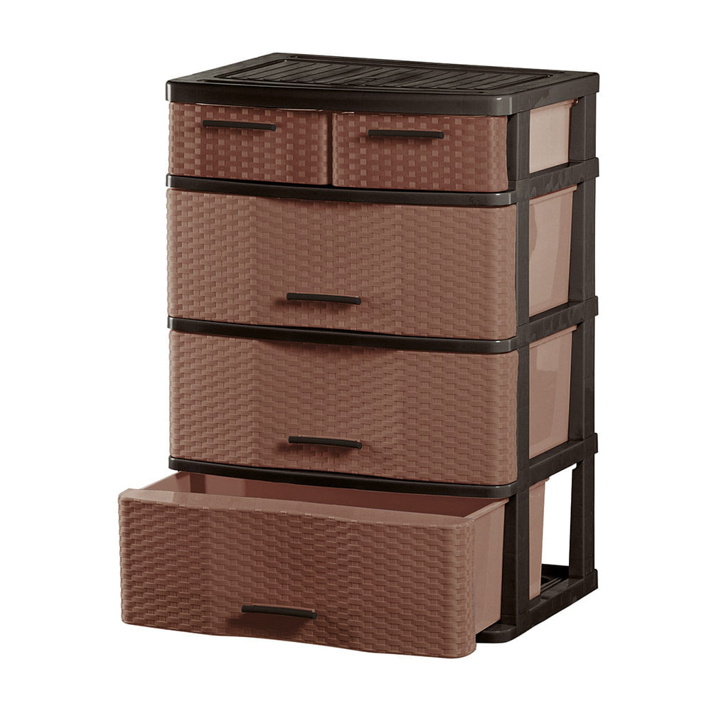 Cómoda Comodina Mimbre Ratán #4 Marrón Cerezo Polinplast