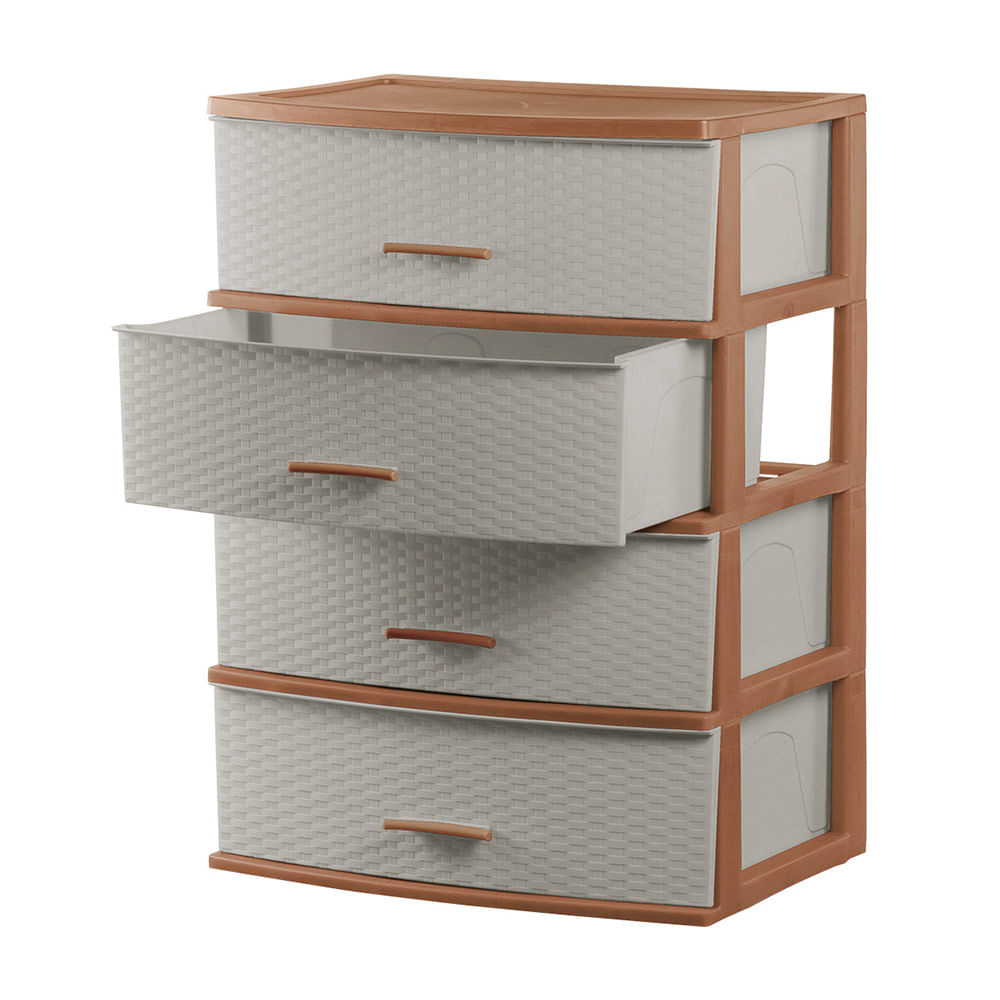 Cómoda Happy Mimbre Ratán #4 Cerezo Beige Polinplast